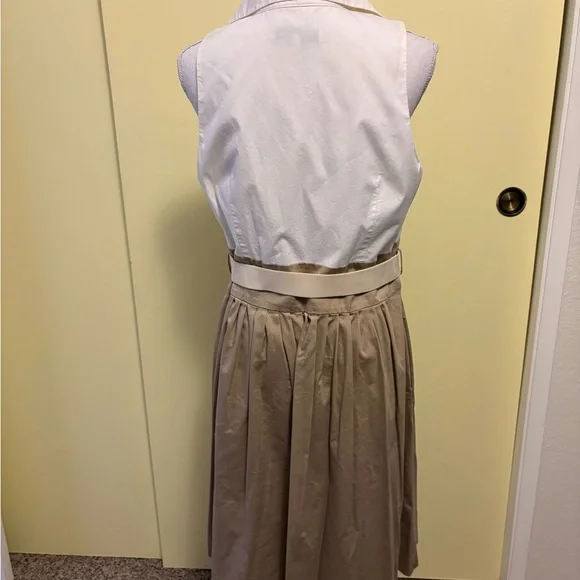 Evan Picone Beige and White Belted Midi Dress - Picture 2 of 4